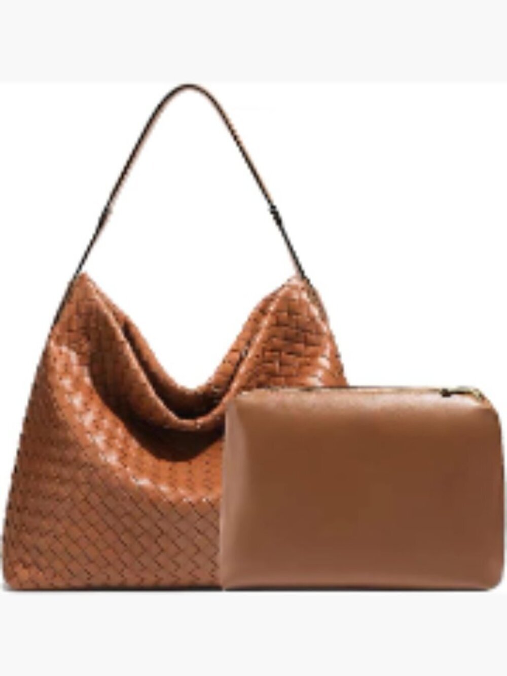 Woven Vegan Leather Hobo Tote Satchel Shoulder Crossbody Bag with Clutch